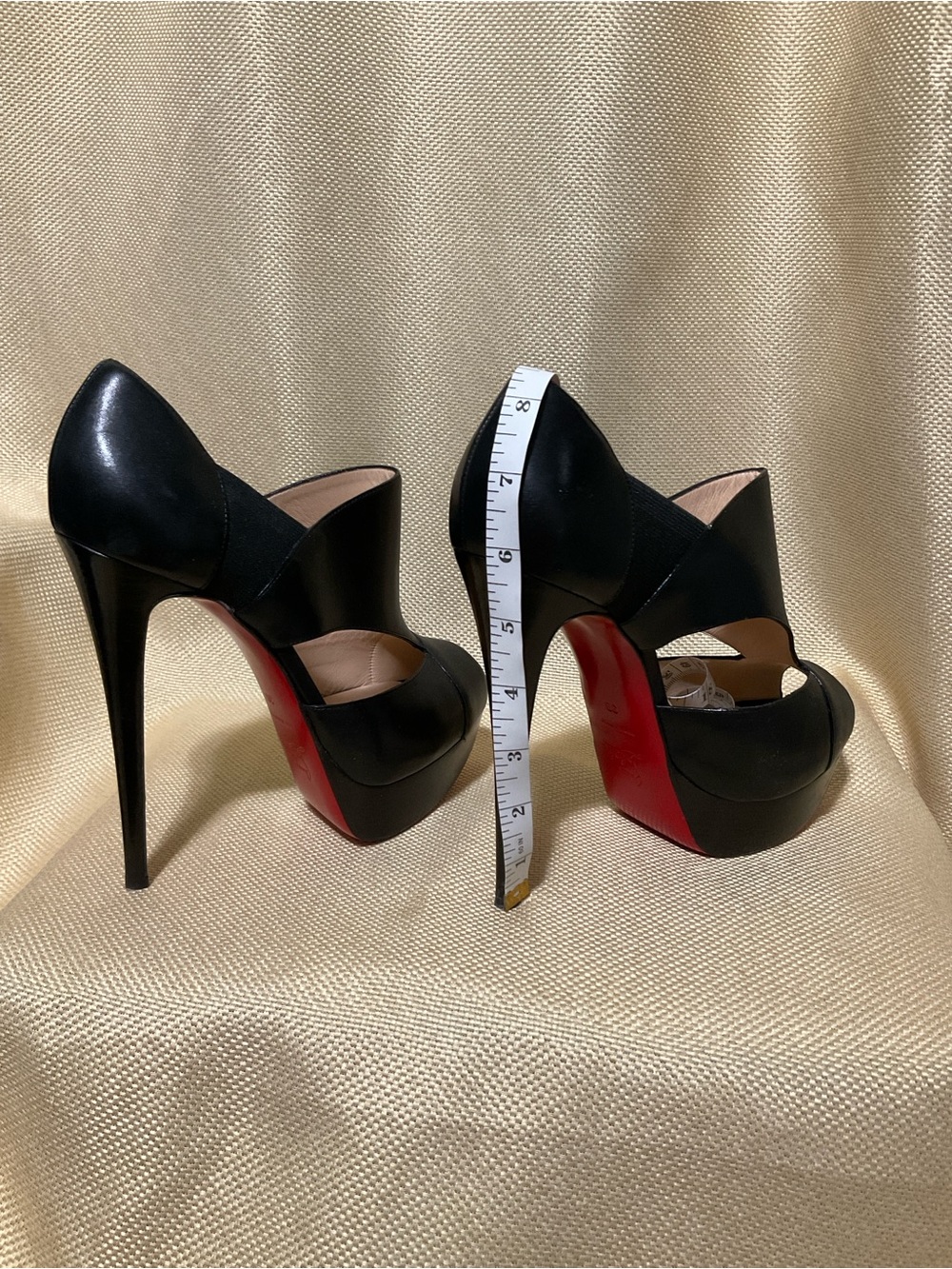 Christian Louboutin Black Open-Side Platform Peep-Toe Pumps with Red Soles